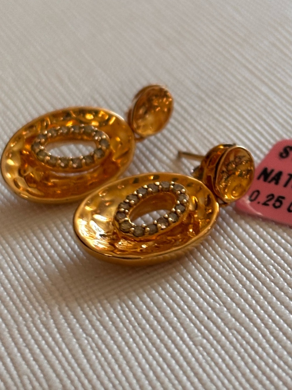 Gold Oval Drop Earrings with diamond accents